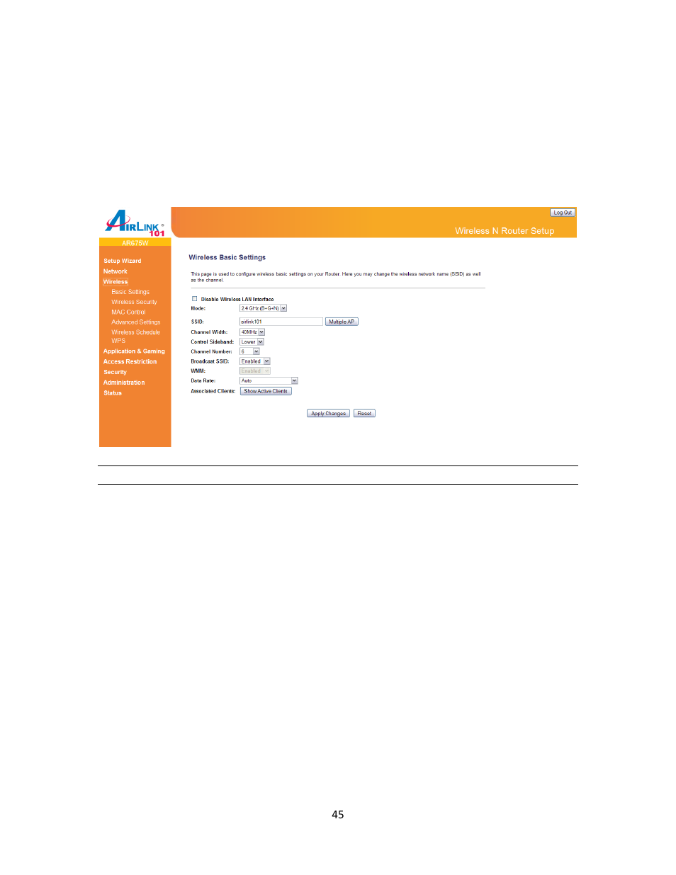 2 wireless, 1 basic settings | Airlink101 AR675W User Manual | Page 45 / 87