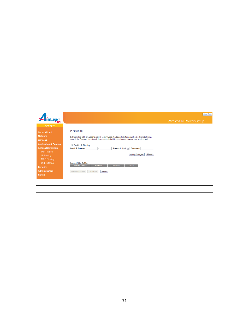 2 ip filtering | Airlink101 AR675W User Manual | Page 71 / 87