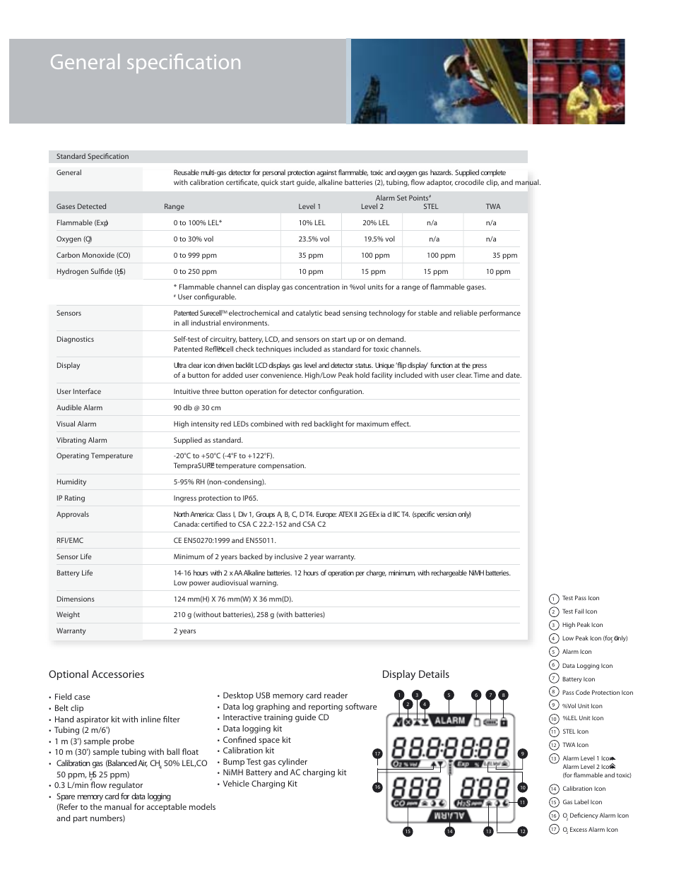 General specification, Optional accessories, Display details | Notifier Lumidor Minimax X4 User Manual | Page 3 / 4