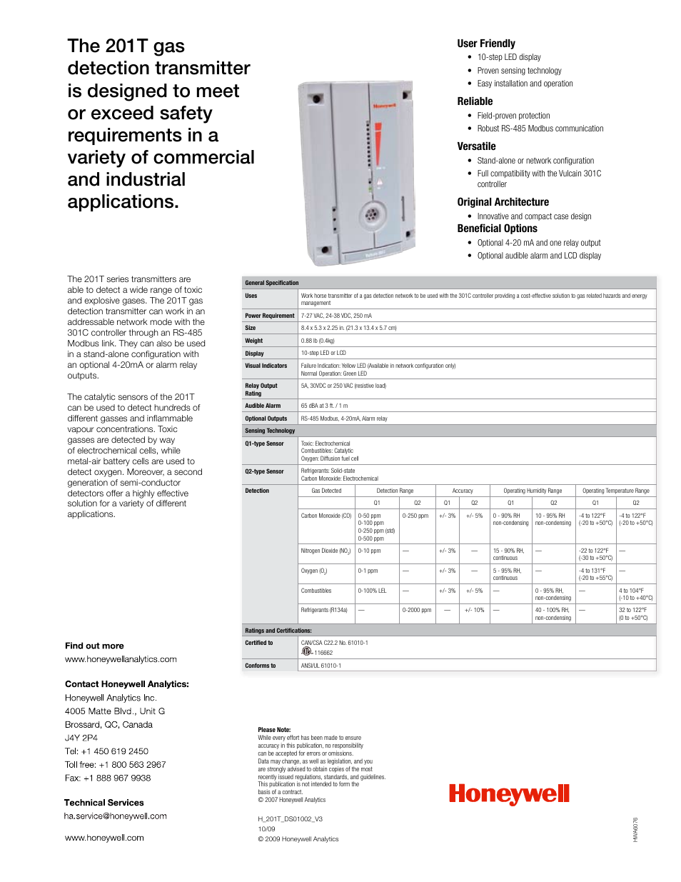 User friendly, Reliable, Versatile | Original architecture, Beneficial options | Notifier VA201T User Manual | Page 2 / 2