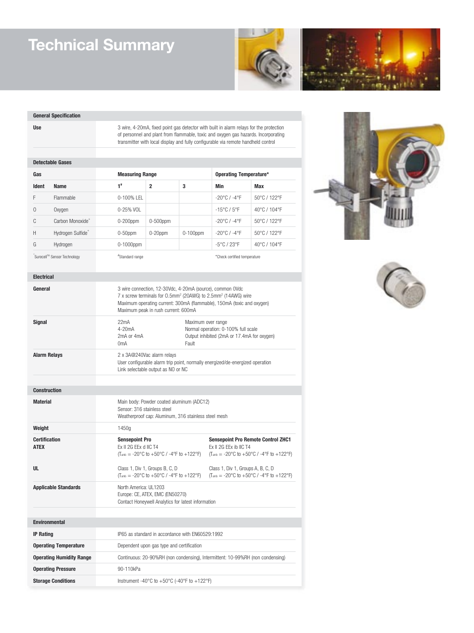 Technical summary | Notifier Zareba Sensepoint Pro User Manual | Page 4 / 6