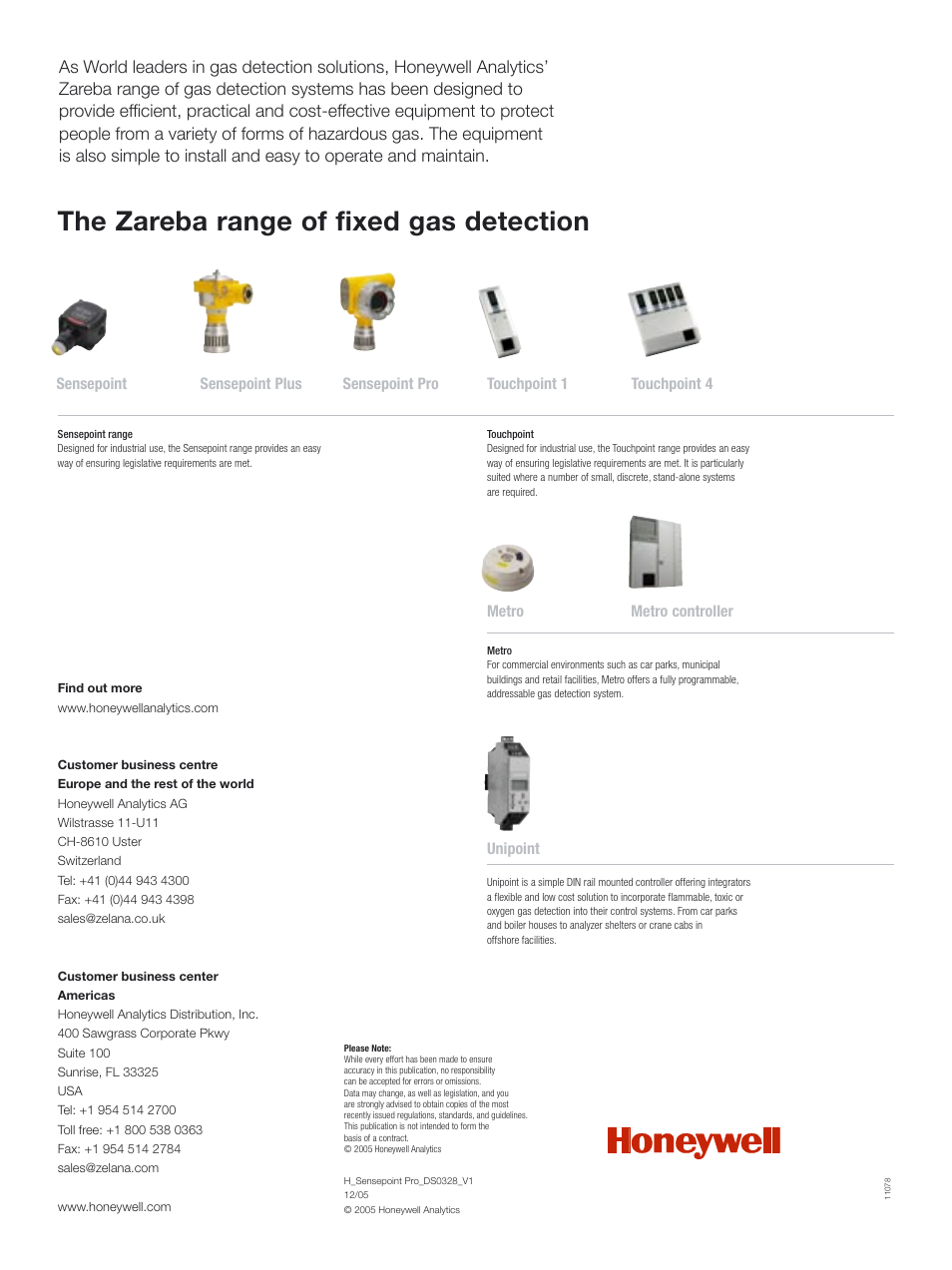 The zareba range of fixed gas detection | Notifier Zareba Sensepoint Pro User Manual | Page 6 / 6
