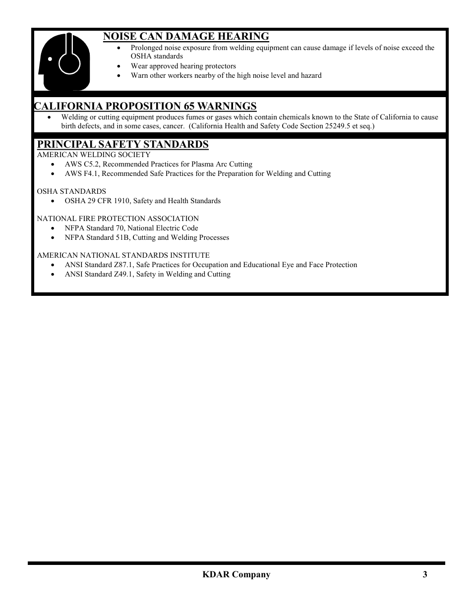 Noise can damage hearing, California proposition 65 warnings, Principal safety standards | Hot Max Torches 125WFG User Manual | Page 4 / 20