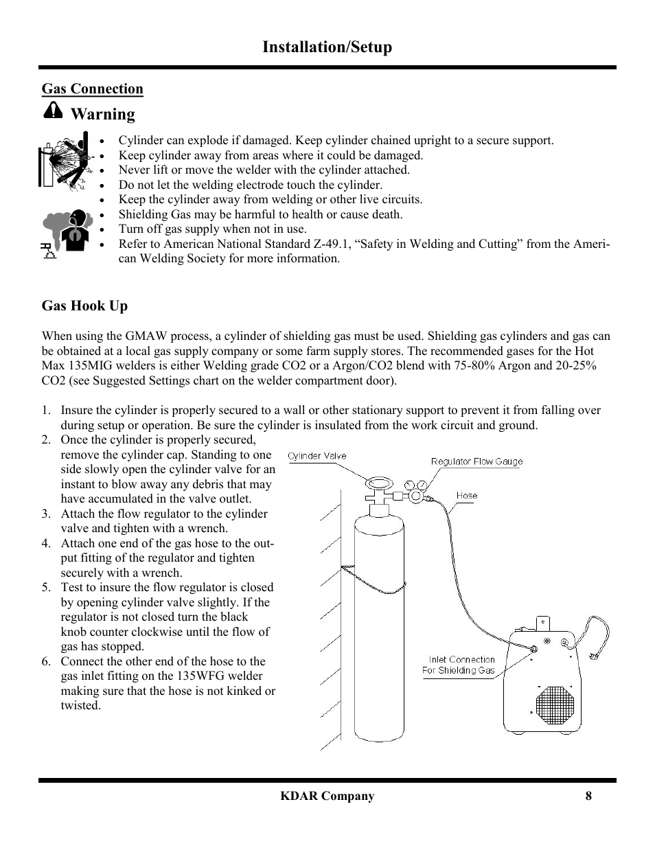 Installation/setup, Warning | Hot Max Torches 135WFG User Manual | Page 9 / 20