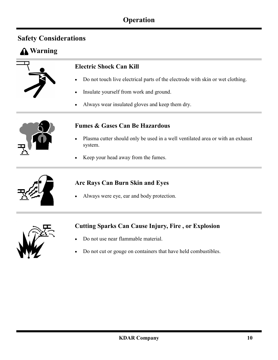 Operation, Safety considerations warning | Hot Max Torches 175WFG User Manual | Page 11 / 20