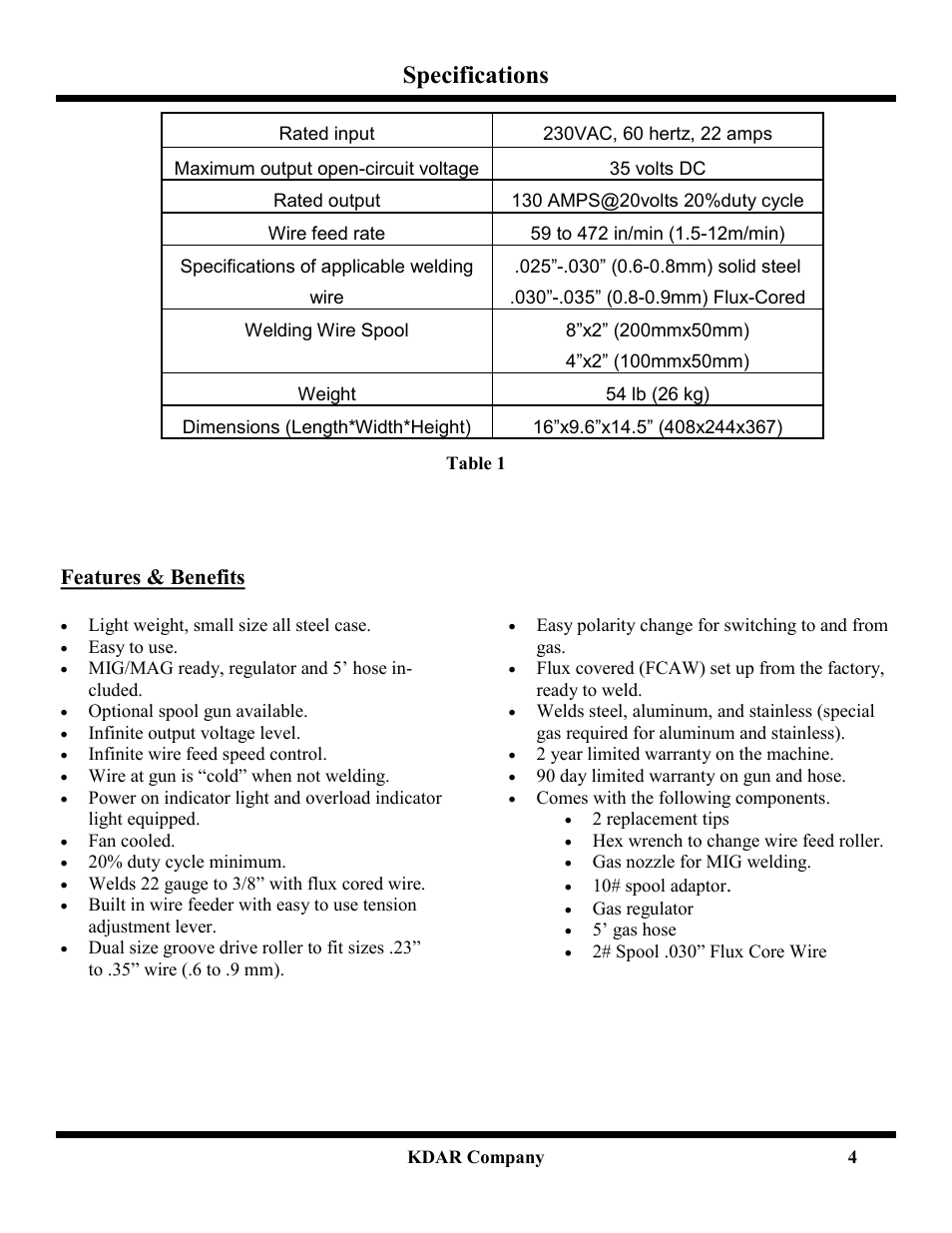 Specifications, Features & benefits | Hot Max Torches 175WFG User Manual | Page 5 / 20