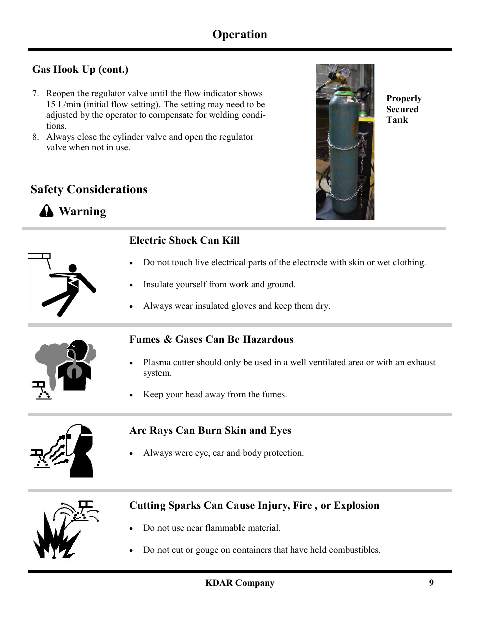 Operation, Safety considerations warning | Hot Max Torches 250WFG User Manual | Page 10 / 20