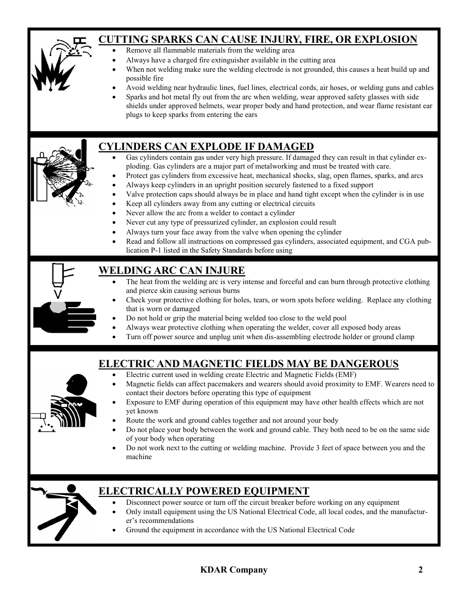 Cylinders can explode if damaged, Welding arc can injure, Electric and magnetic fields may be dangerous | Electrically powered equipment | Hot Max Torches AC300 User Manual | Page 3 / 9