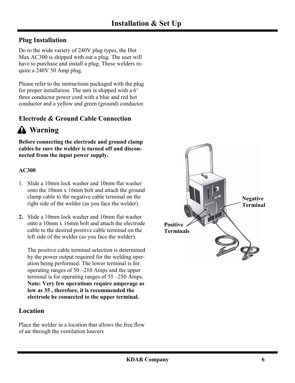 Installation & set up, Warning | Hot Max Torches AC300 User Manual | Page 7 / 9