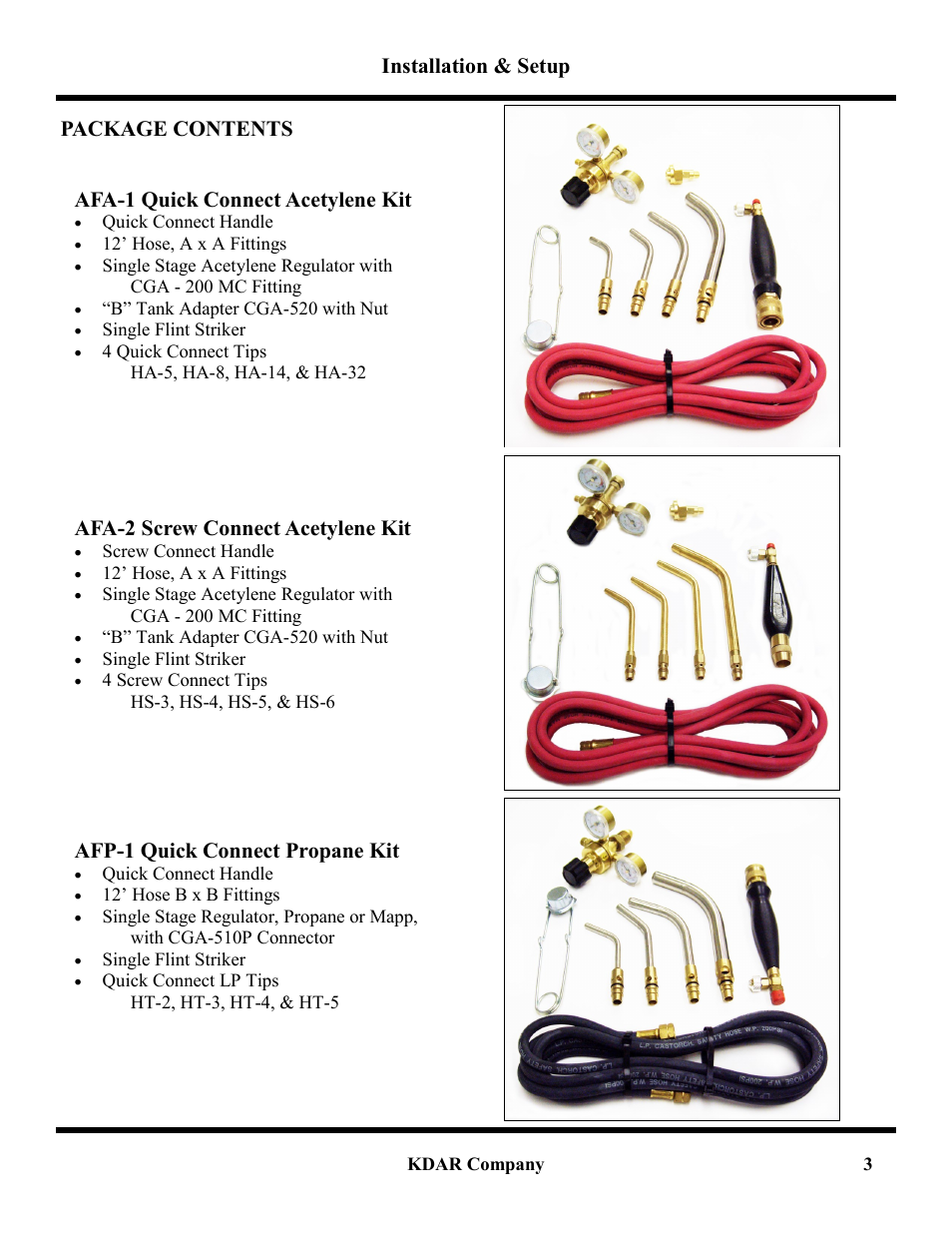 Afa-2 screw connect acetylene kit, Afp-1 quick connect propane kit | Hot Max Torches AFP User Manual | Page 4 / 9
