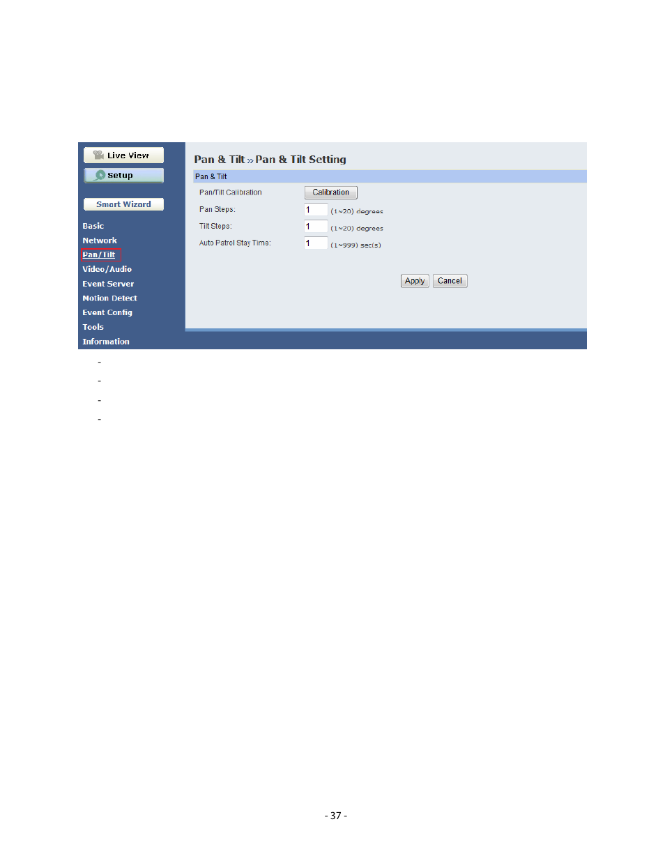 4 pan/tilt settings | Airlink101 AICN747 User Manual | Page 38 / 58