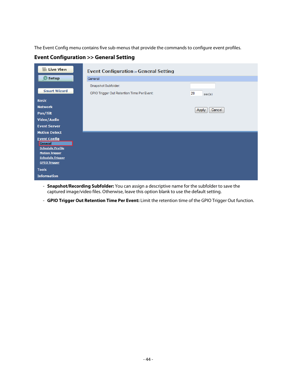 8 event configuration | Airlink101 AICN747 User Manual | Page 45 / 58