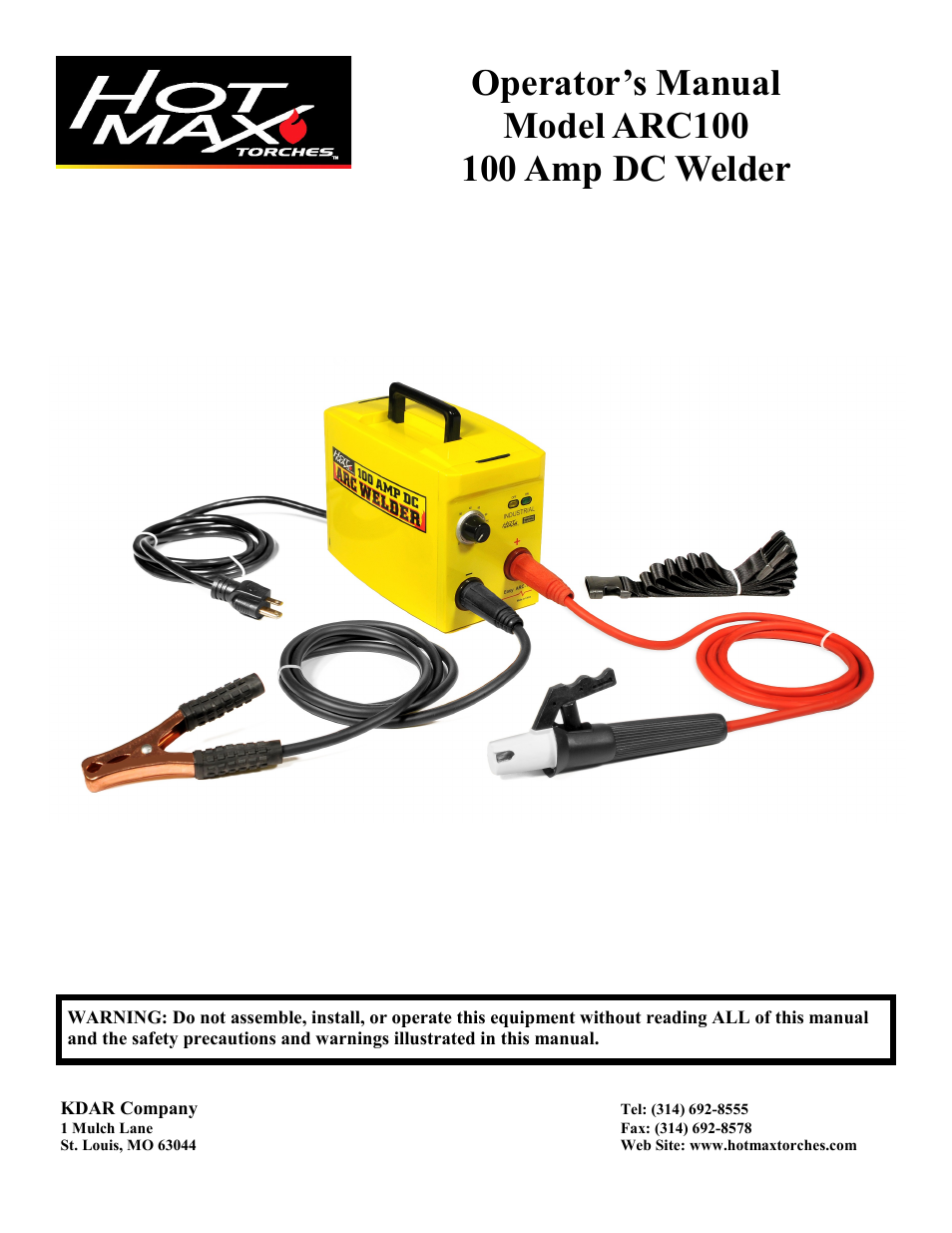 Hot Max Torches ARC100 User Manual | 8 pages