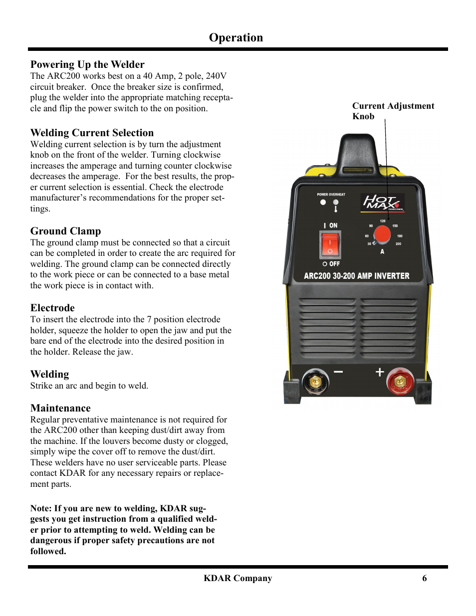 Operation | Hot Max Torches ARC200 User Manual | Page 7 / 8