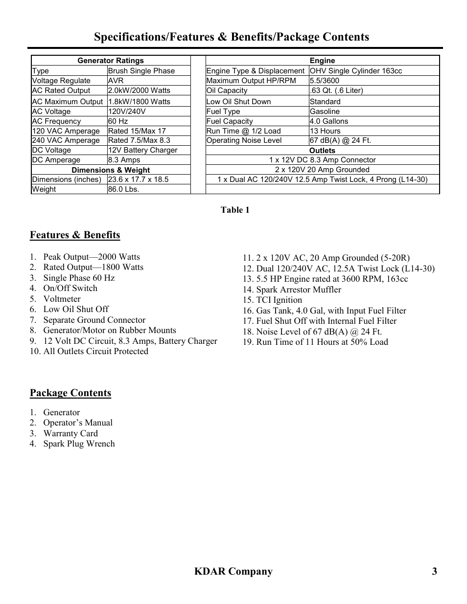 Kdar company 3, Features & benefits, Package contents | Hot Max Torches HM2000 User Manual | Page 4 / 16