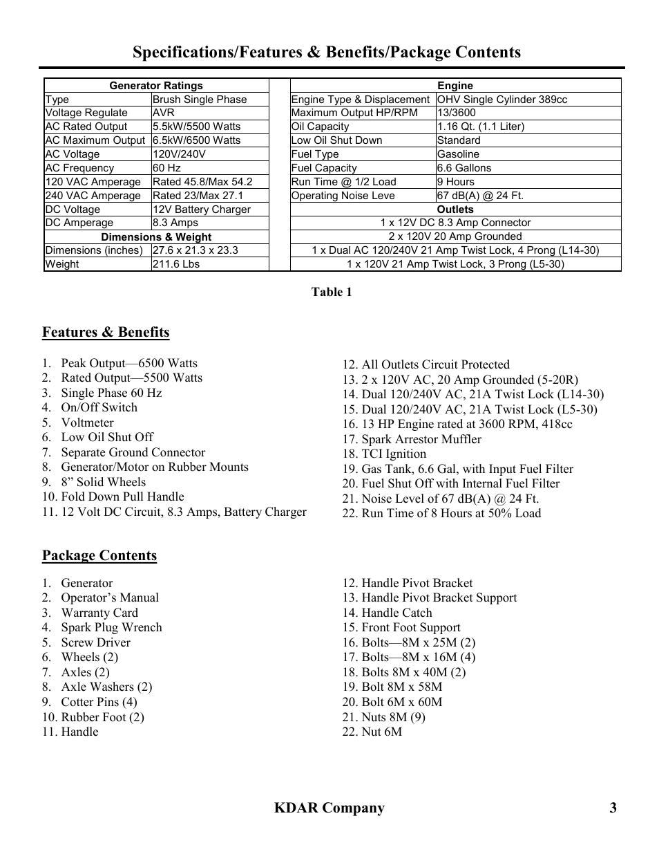 Kdar company 3, Features & benefits, Package contents | Hot Max Torches HM6500 User Manual | Page 4 / 16