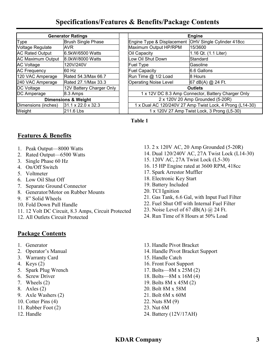 Kdar company 3, Features & benefits, Package contents | Hot Max Torches HM8000 User Manual | Page 4 / 16