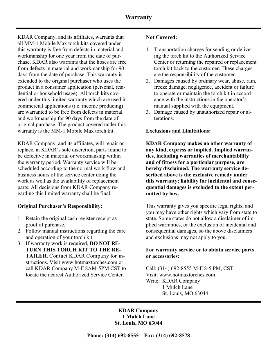 Hot Max Torches MM-1 User Manual | Page 12 / 12