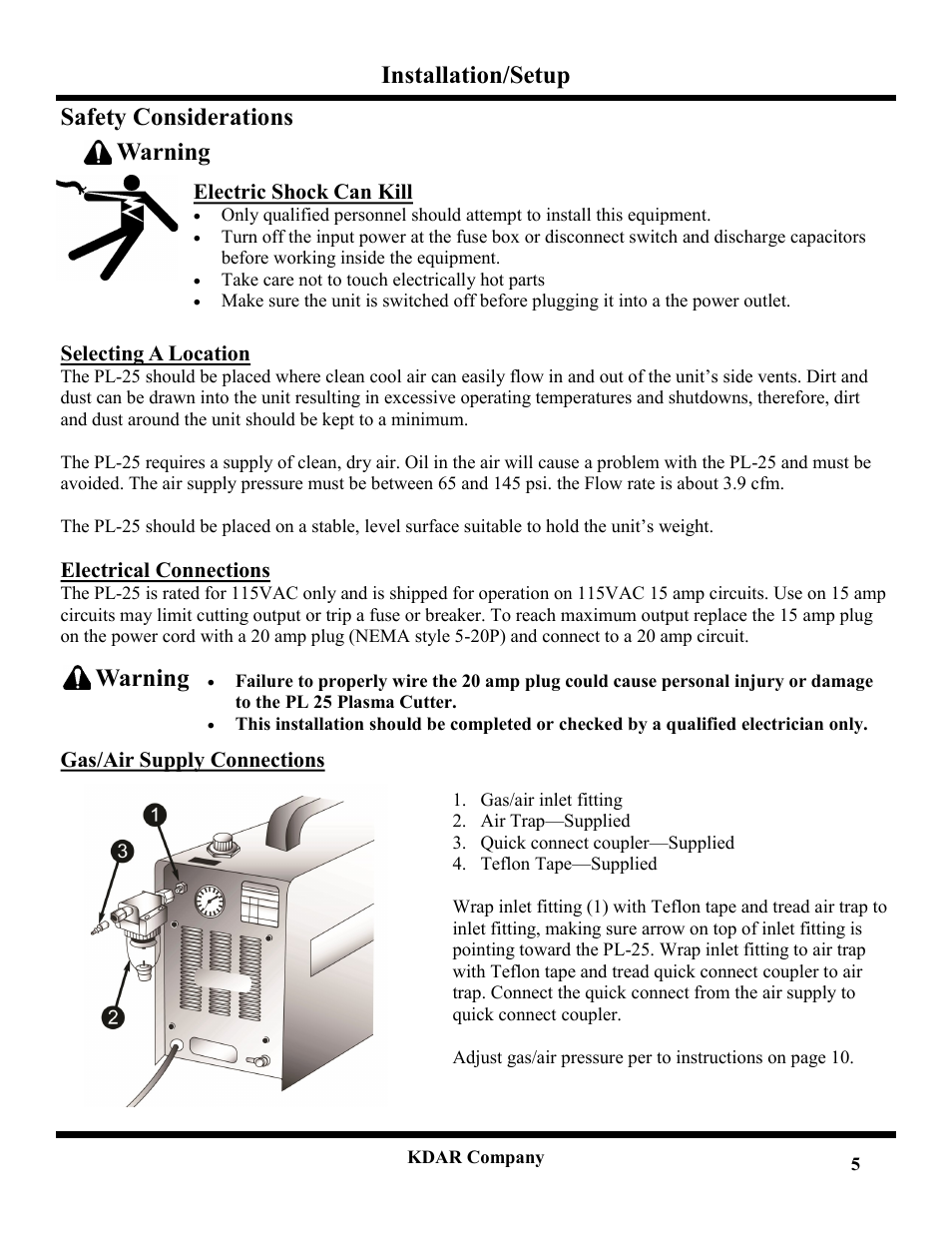 Installation/setup warning safety considerations, Warning | Hot Max Torches PL-25 User Manual | Page 7 / 20