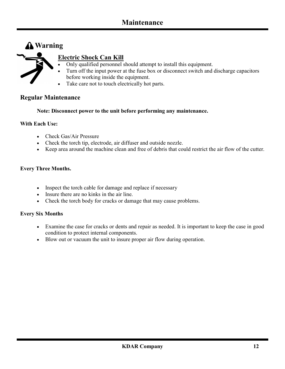 Maintenance, Warning | Hot Max Torches PL-40 User Manual | Page 14 / 20