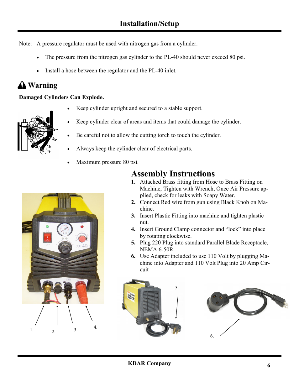 Assembly instructions, Installation/setup, Warning | Hot Max Torches PL-40 User Manual | Page 8 / 20