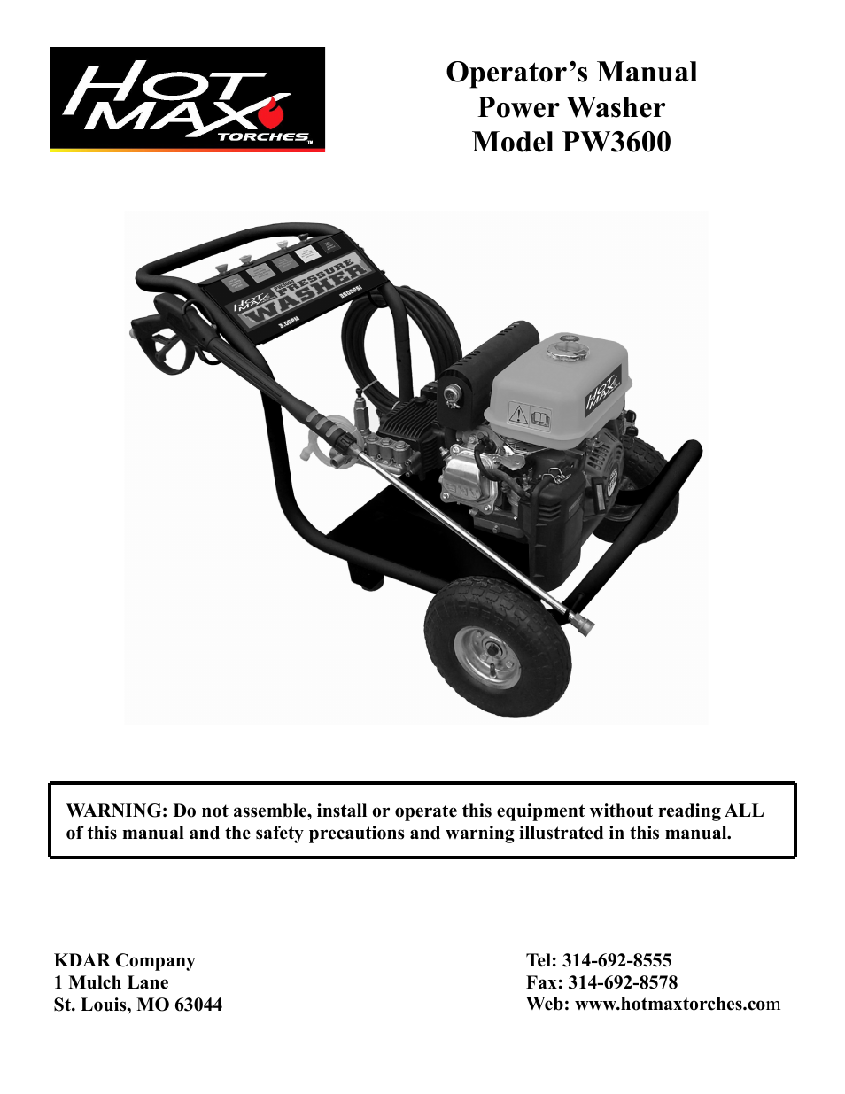 Hot Max Torches PW3600 User Manual | 16 pages