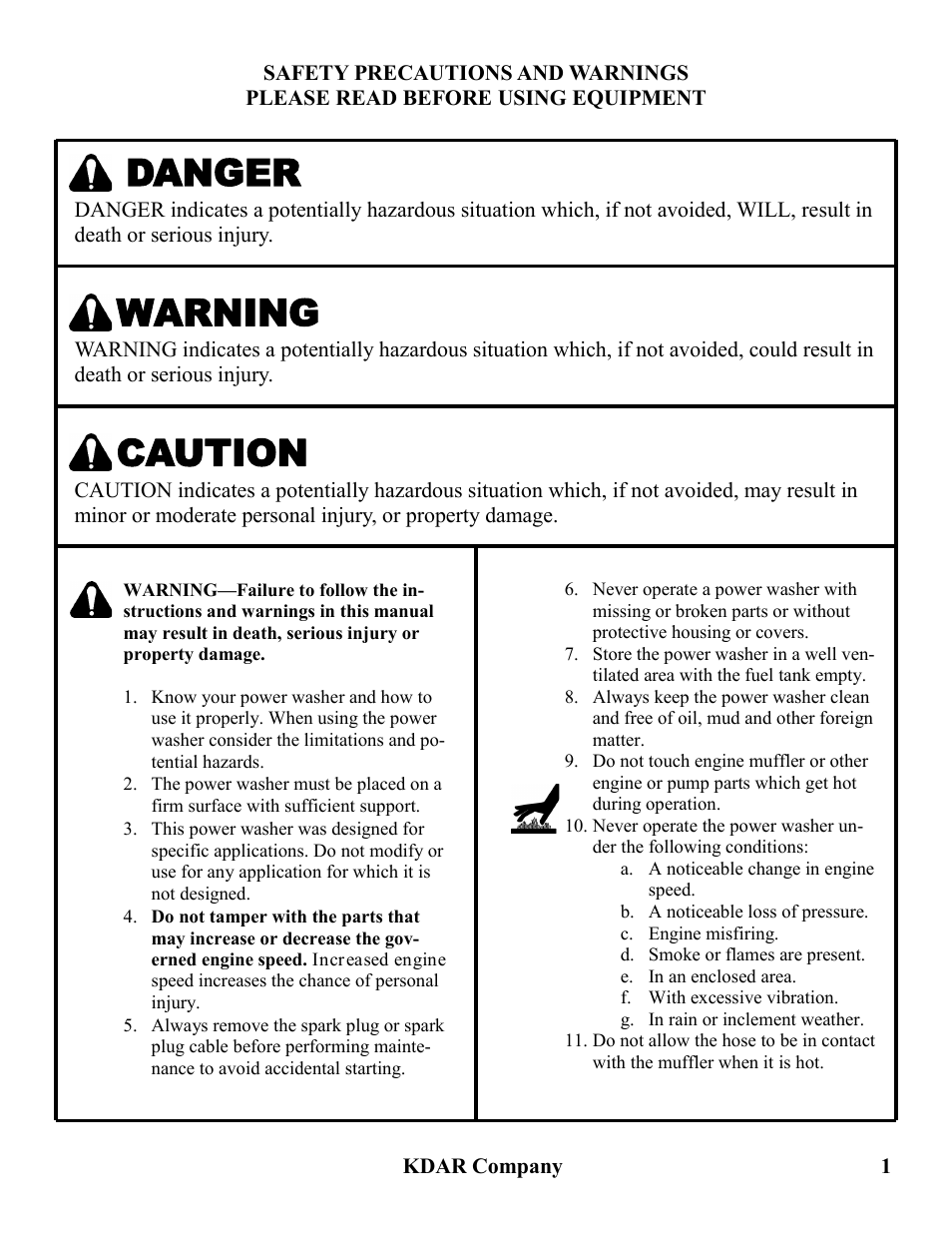 Danger, Warning, Caution | Hot Max Torches PW3600 User Manual | Page 2 / 16