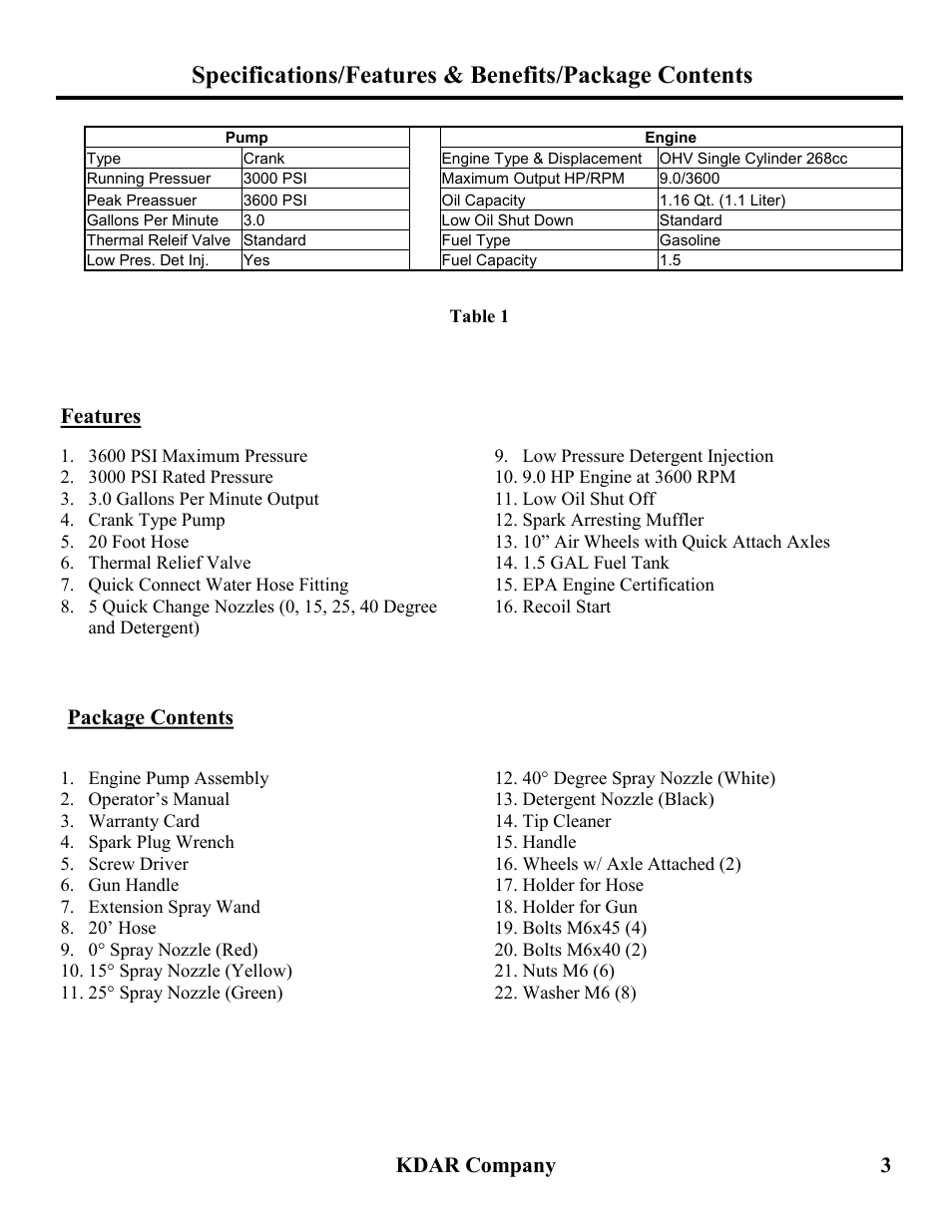Kdar company 3, Package contents, Features | Hot Max Torches PW3600 User Manual | Page 4 / 16