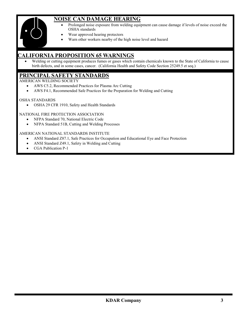 Noise can damage hearing, California proposition 65 warnings, Principal safety standards | Hot Max Torches SPG User Manual | Page 4 / 12