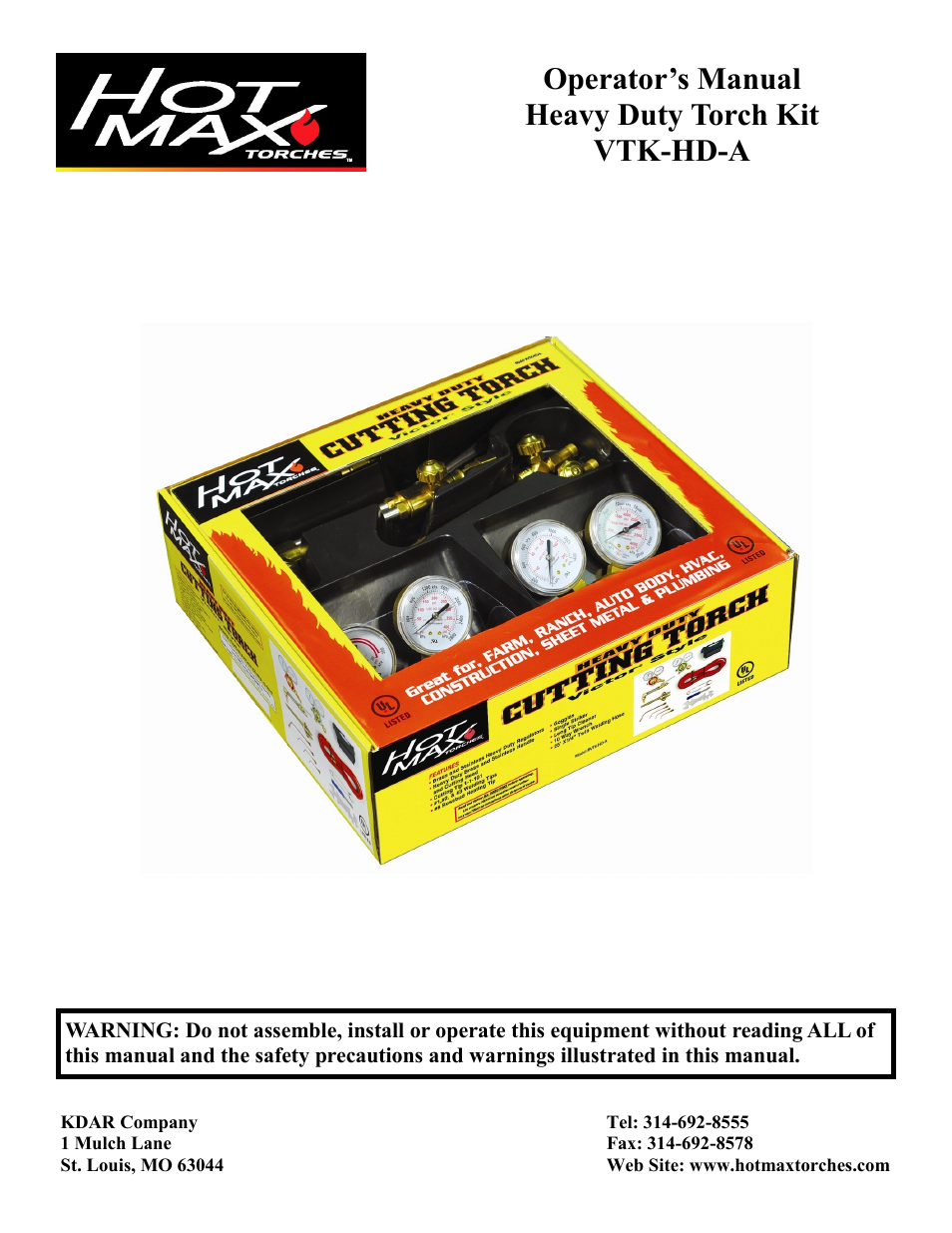 Hot Max Torches VTK-HD-A User Manual | 12 pages