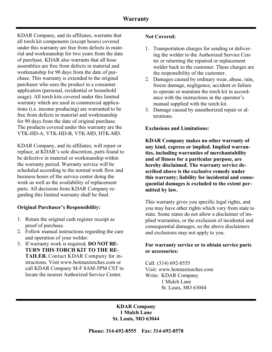 Hot Max Torches VTK-HD-A User Manual | Page 12 / 12