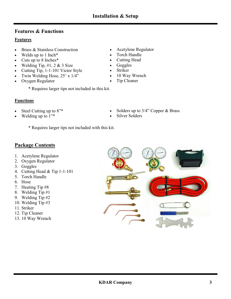 Installation & setup features & functions, Package contents | Hot Max Torches VTK-HD-A User Manual | Page 4 / 12