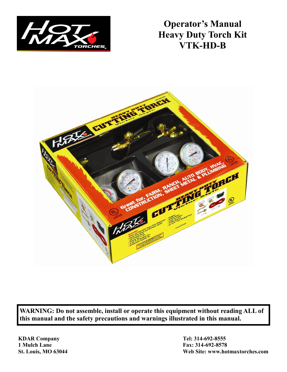 Hot Max Torches VTK-HD-B User Manual | 12 pages