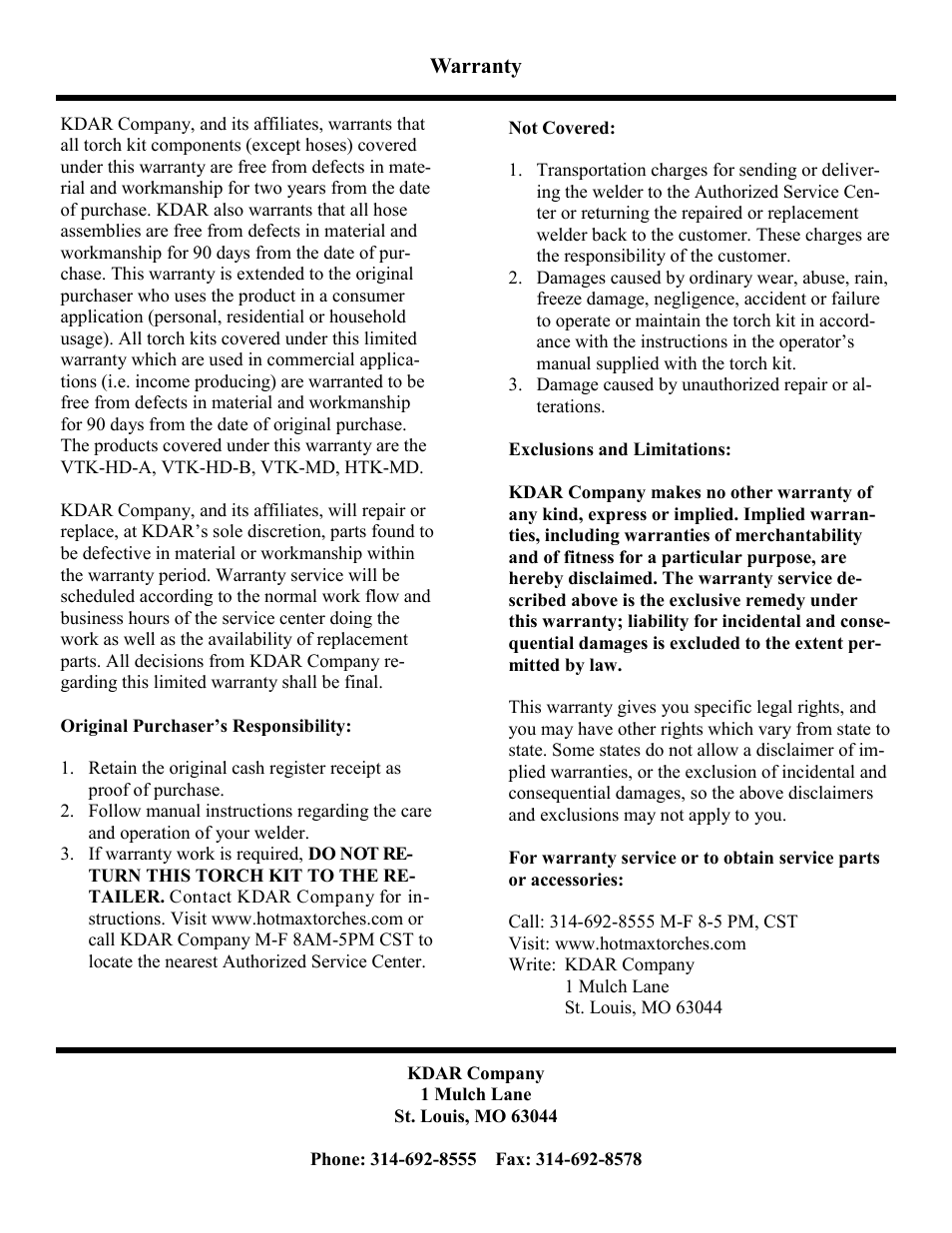 Hot Max Torches VTK-HD-B User Manual | Page 12 / 12