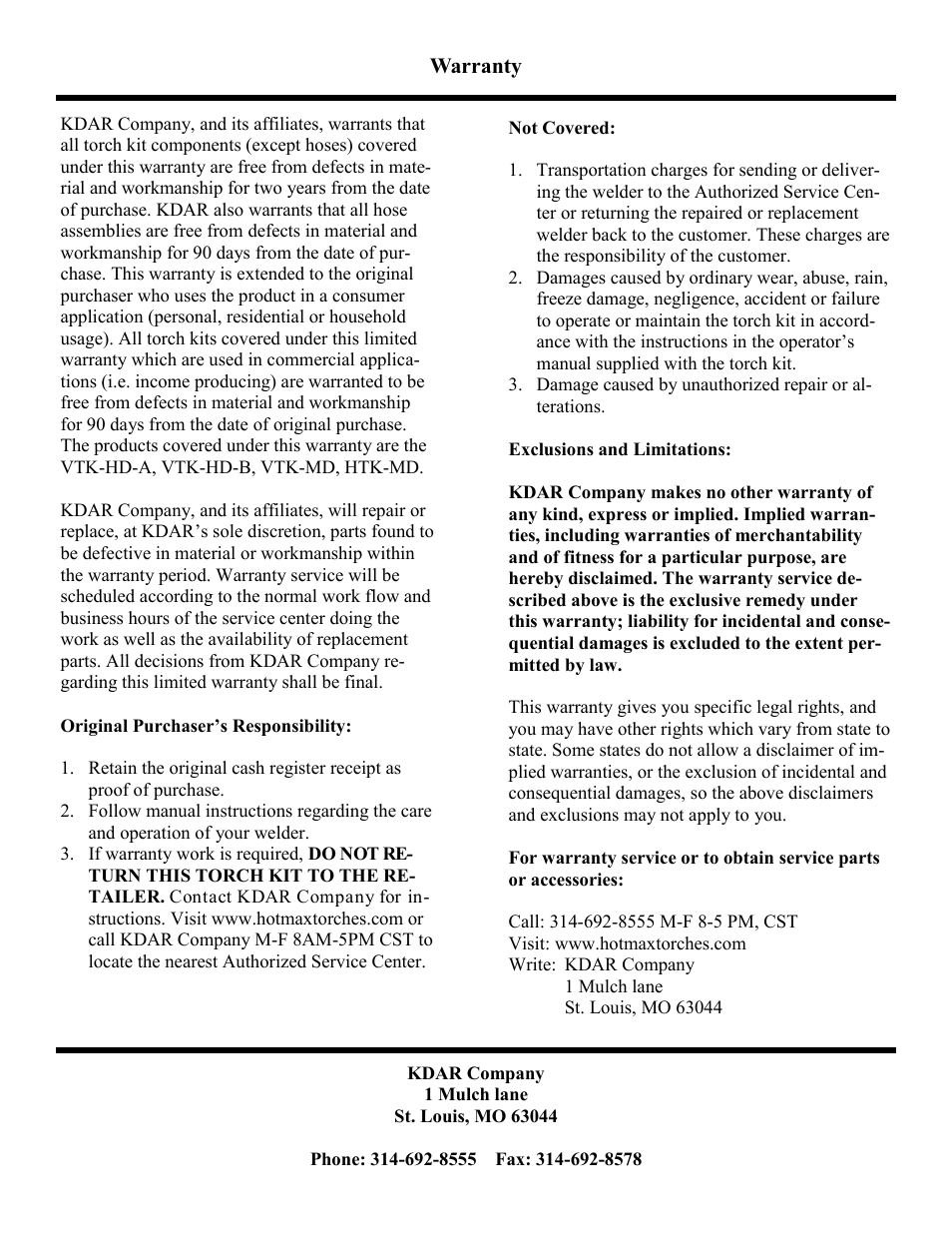 Hot Max Torches VTK-MD User Manual | Page 12 / 12