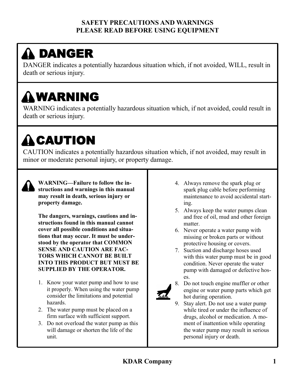 Danger, Warning, Caution | Hot Max Torches WP201 User Manual | Page 2 / 20