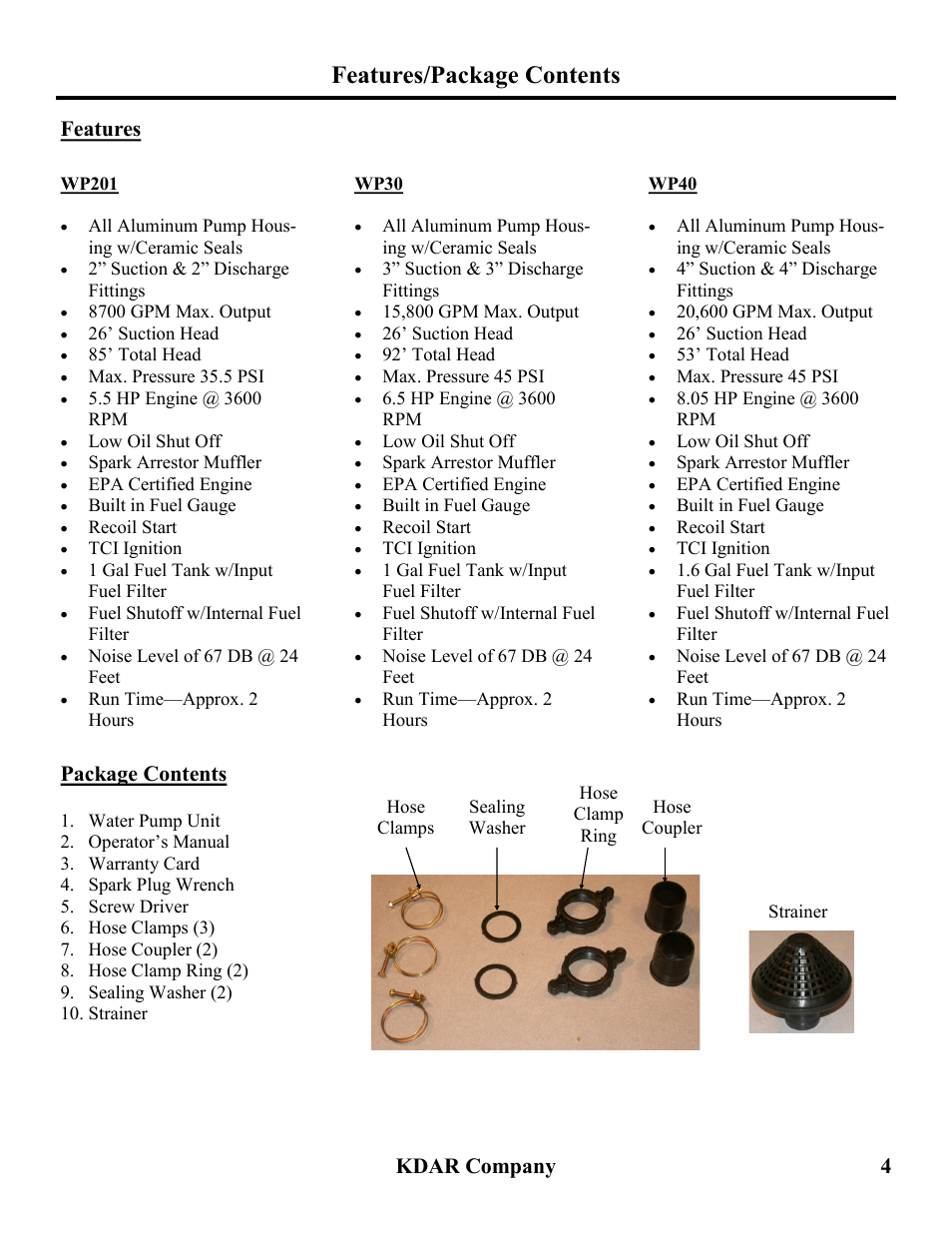 Features/package contents, Kdar company 4, Features | Package contents | Hot Max Torches WP201 User Manual | Page 5 / 20