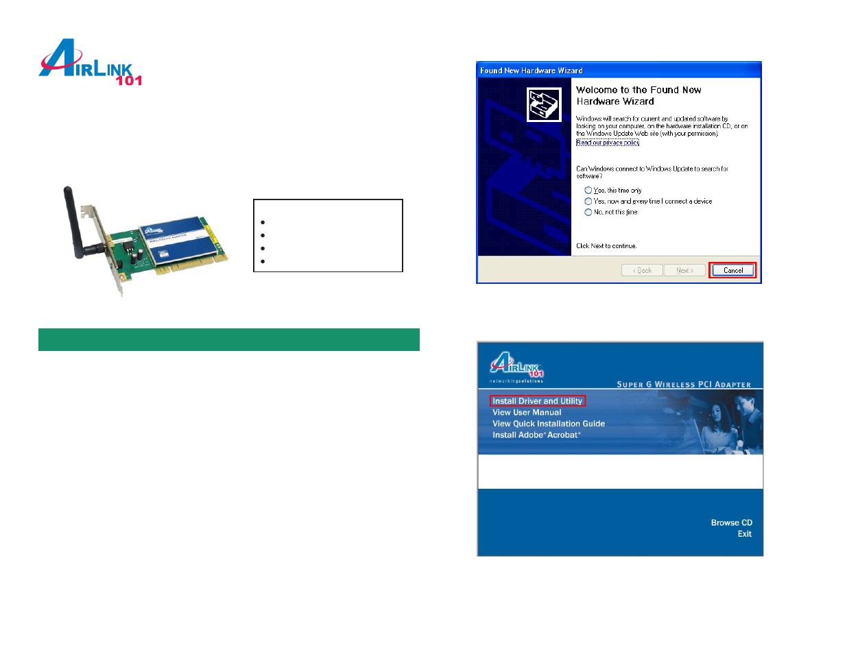 Airlink101 Super GTM Wireless PCI Adapter AWLH4130 User Manual | 4 pages