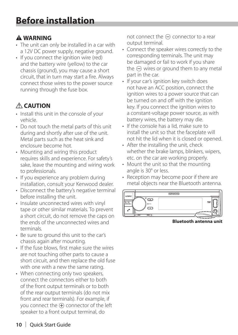Before installation | Kenwood KDC-X898 User Manual | Page 10 / 48