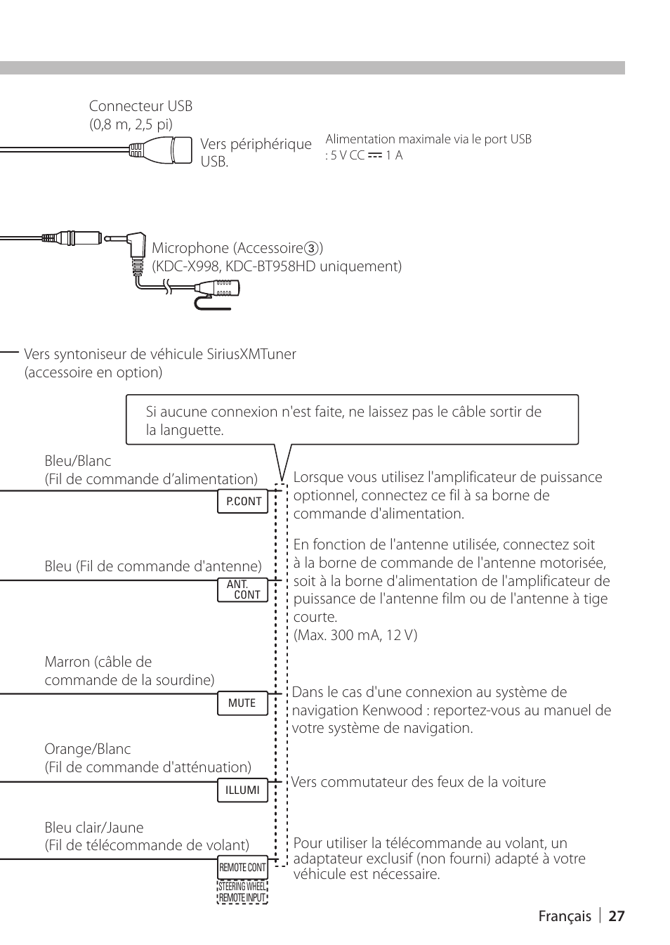 Connexion des câbles aux bornes | Kenwood KDC-X898 User Manual | Page 27 / 48