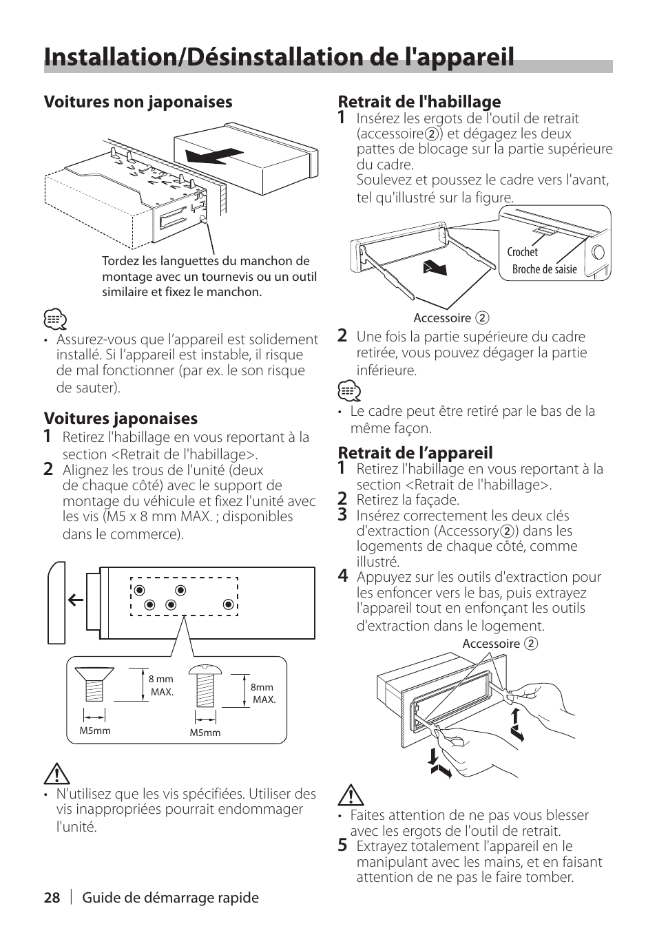 Installation/désinstallation de l'appareil, Installation/désinstallation, De l'appareil | Kenwood KDC-X898 User Manual | Page 28 / 48