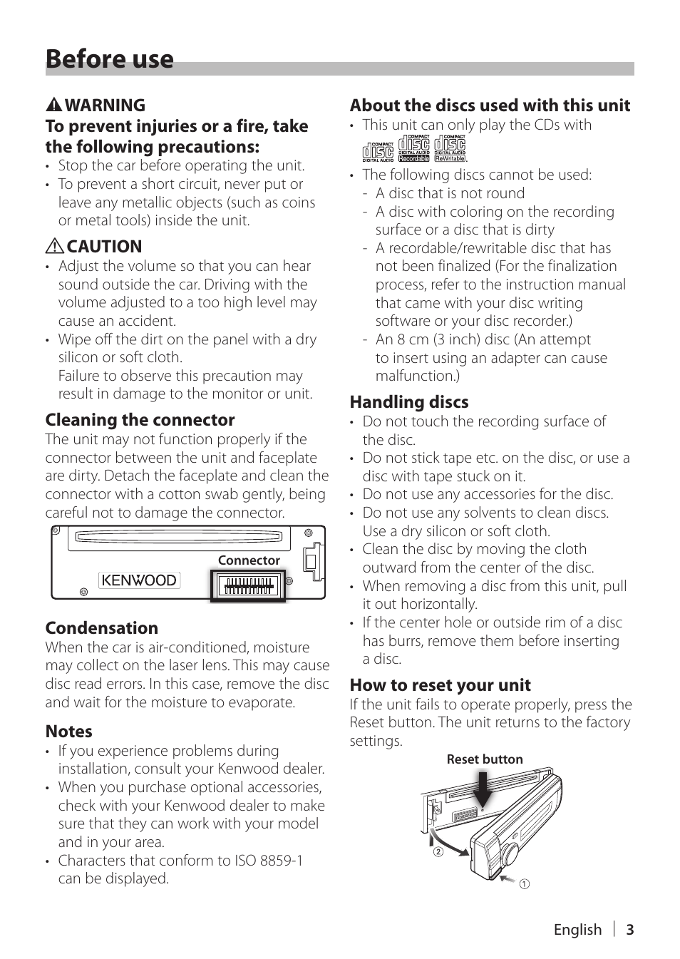 Before use | Kenwood KDC-X898 User Manual | Page 3 / 48