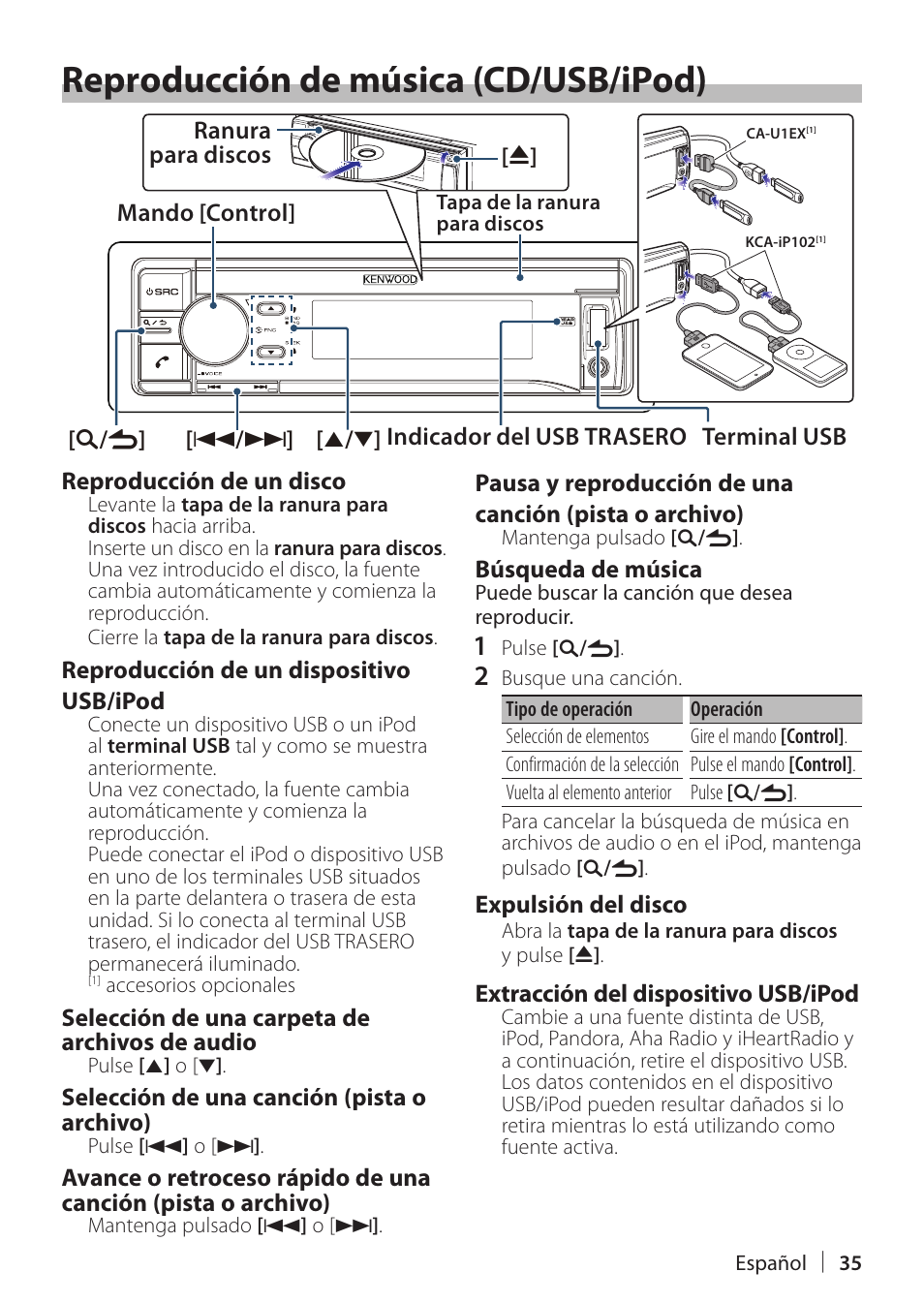 Reproducción de música (cd/usb/ipod), Reproducción de música, Cd/usb/ipod) | Kenwood KDC-X898 User Manual | Page 35 / 48