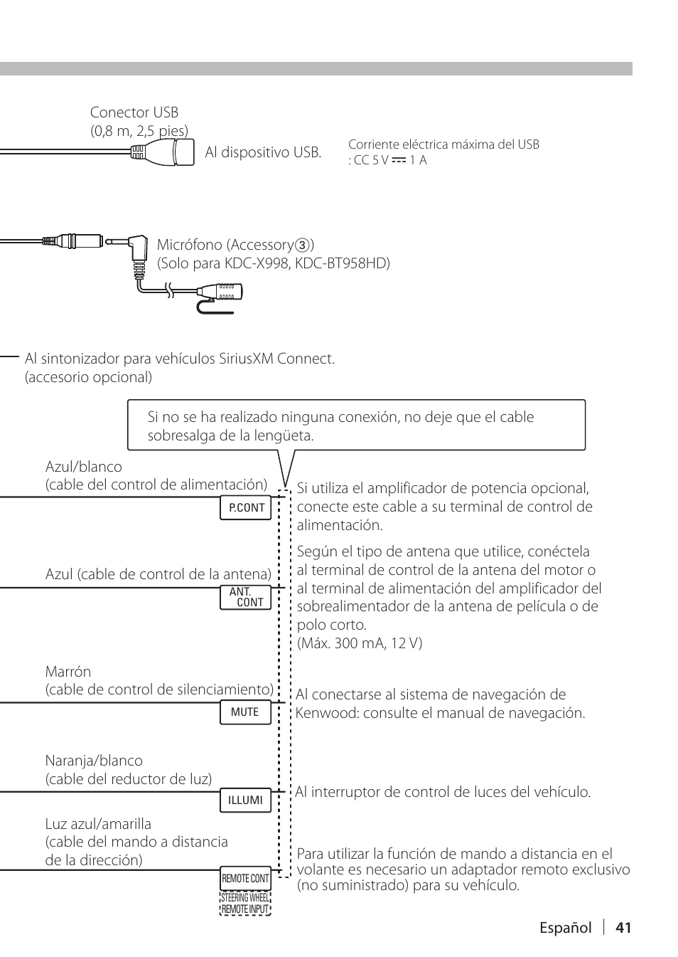 Conexión de los cables a los terminales | Kenwood KDC-X898 User Manual | Page 41 / 48