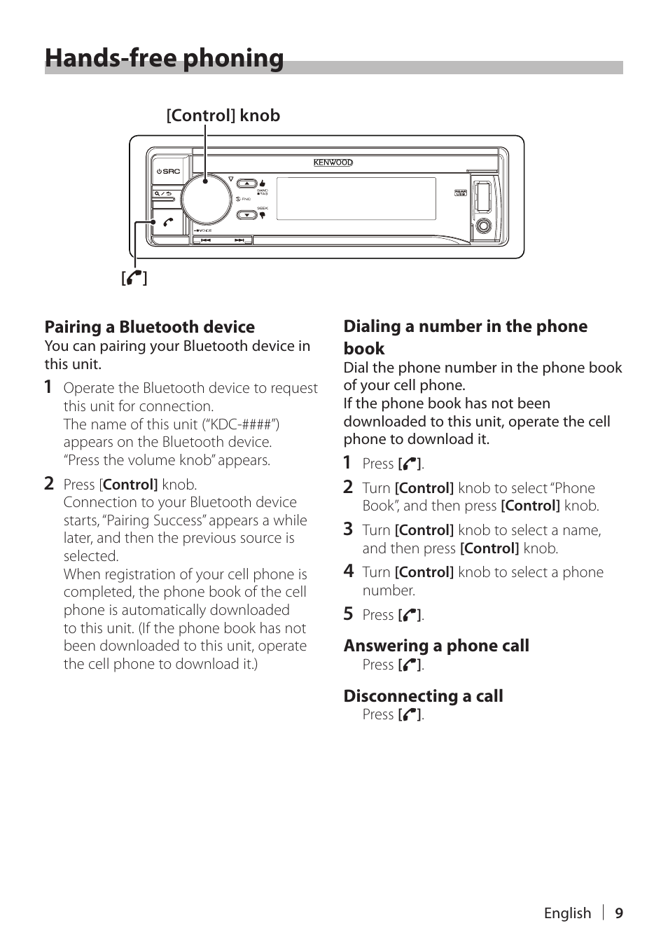 Hands-free phoning | Kenwood KDC-X898 User Manual | Page 9 / 48