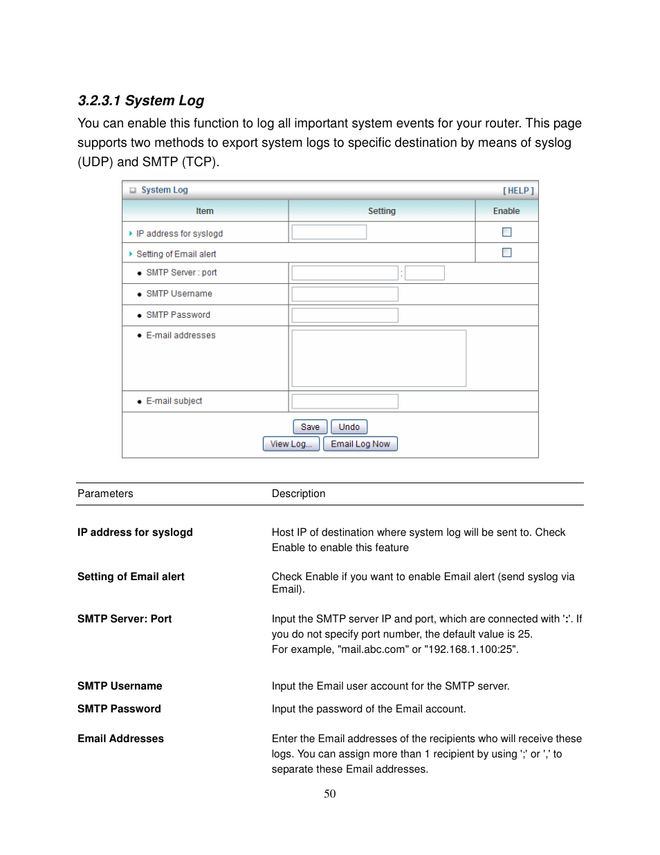 1 system log | Airlink101 AR550W3G User Manual | Page 54 / 68