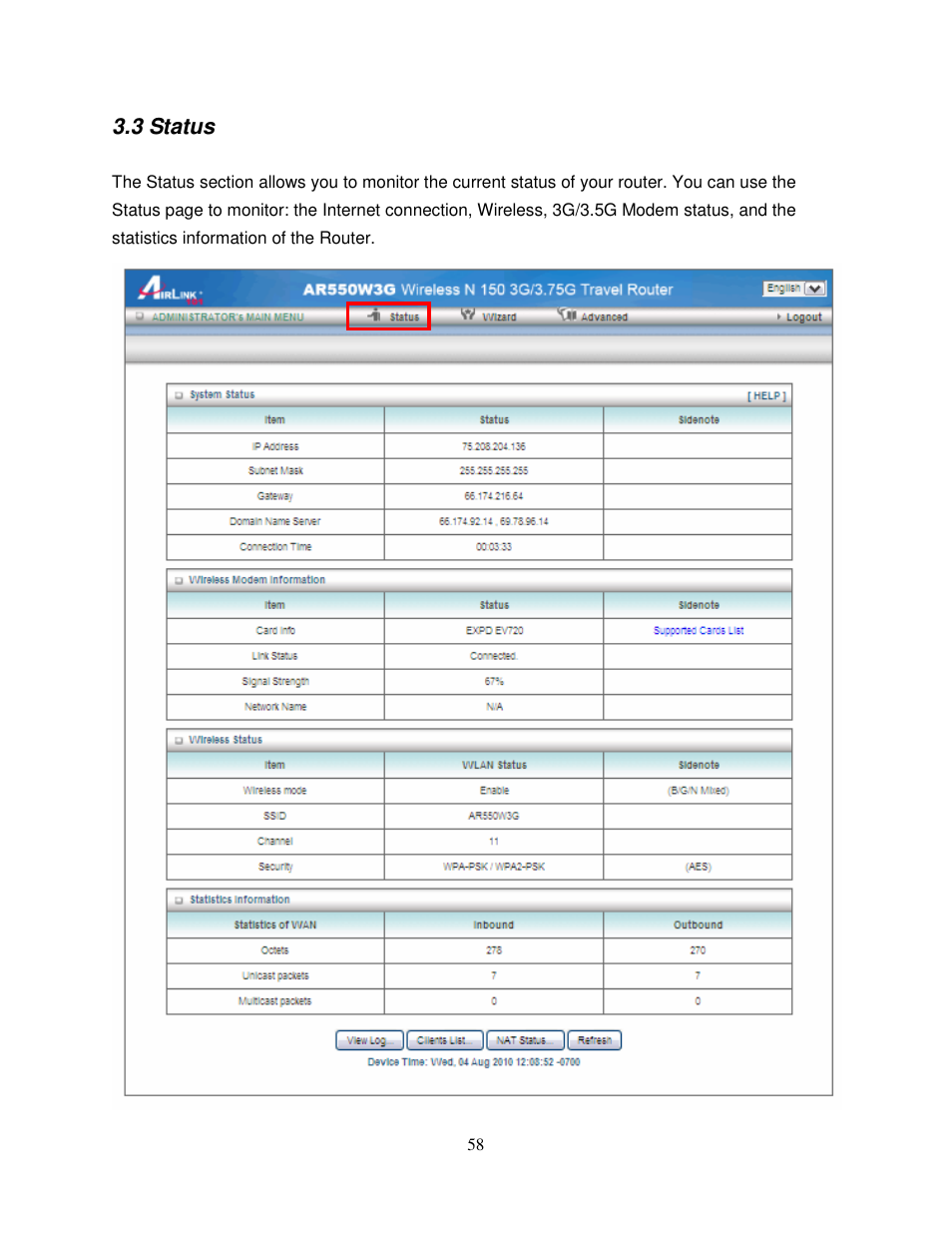 Airlink101 AR550W3G User Manual | Page 62 / 68