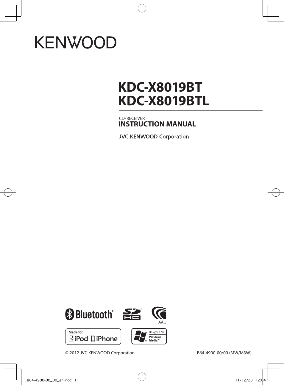 Kenwood KDC-X8019BT User Manual | 64 pages