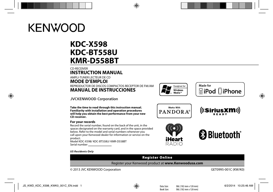 Kenwood KDC-X598 User Manual | 74 pages