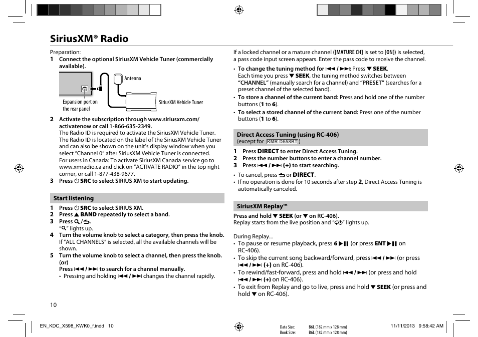 Siriusxm® radio | Kenwood KDC-X598 User Manual | Page 10 / 74